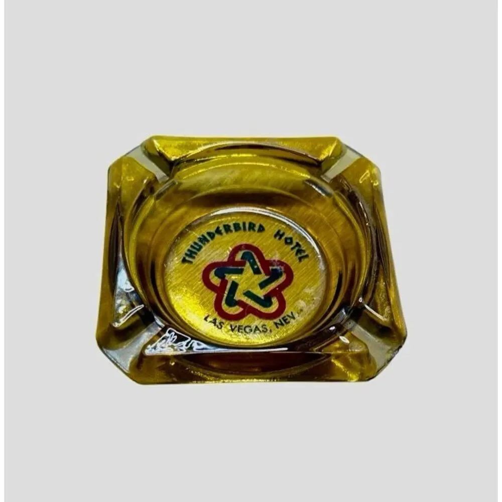MCM Vintage Thunderbird Hotel Amber Glass Ashtray